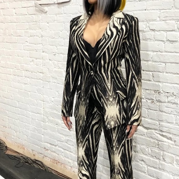 Christian Siriano Designer Label Zebra Print Women's Jacket Suit Coat L Large
